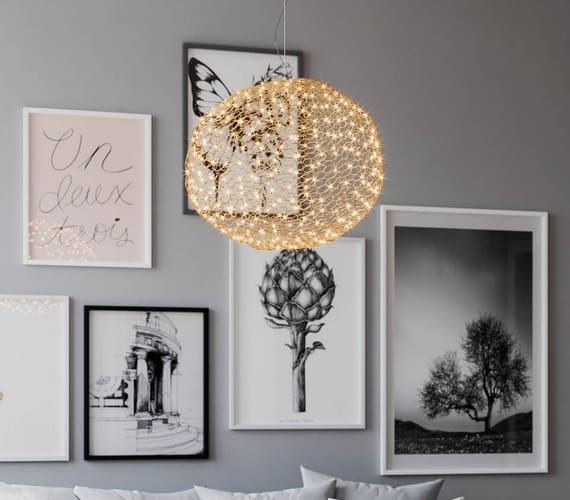 gray and gold pendant light